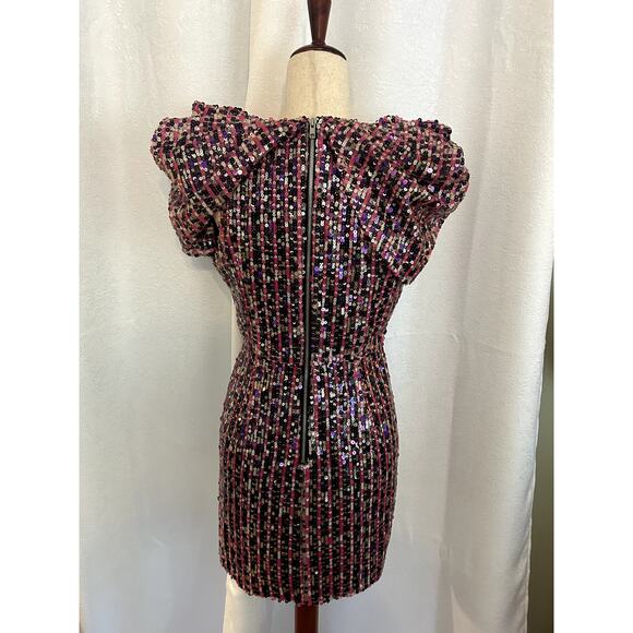 Showpo Charice Multi Sequins Pleat Shoulder Mini Dress in Multi Pink - Picture 6 of 10